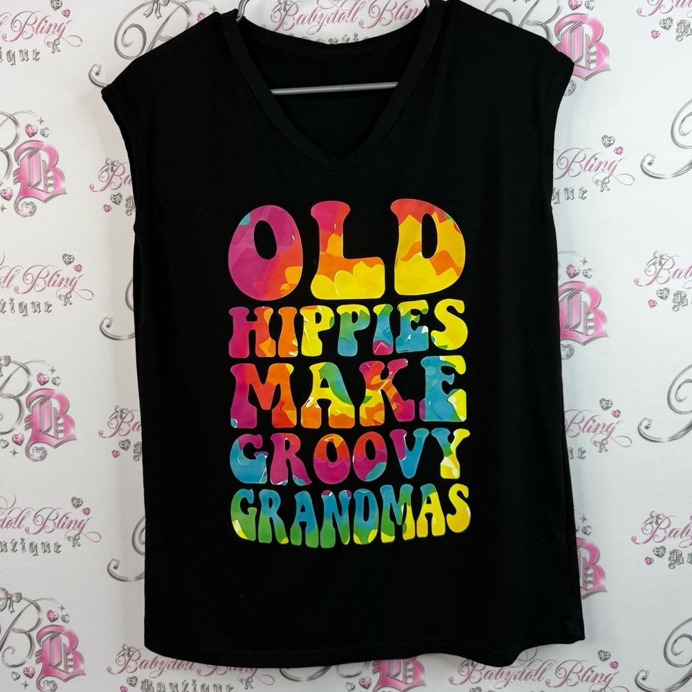 Old Hippies Make Groovy Grandmas Black Girls' Graphic Tank top shirt bright